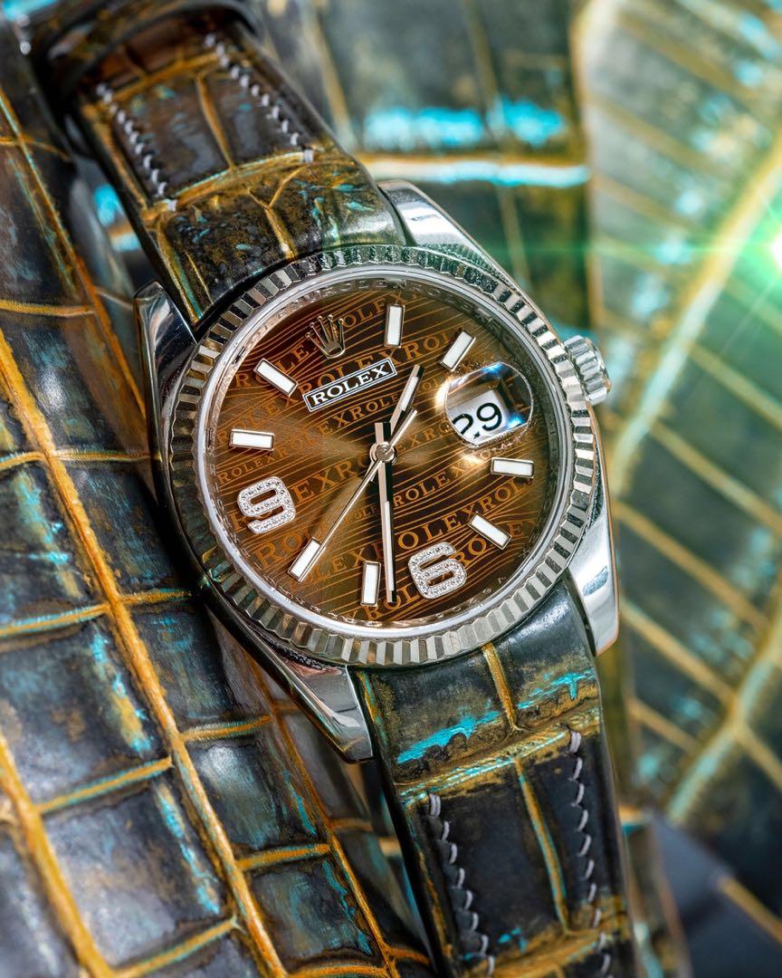 Gold datejust leather strap online