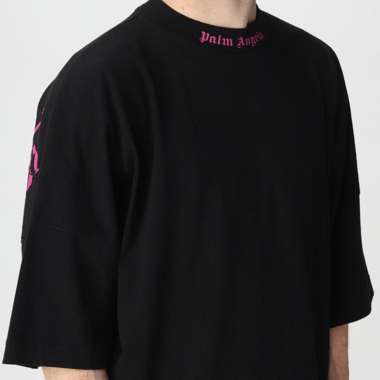 Palm Angels Classic Mock Neck Doubled Logo Tee Black Fuchsia