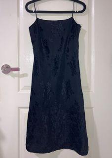 Little black dress spaghetti straps with velvet roses Y2K