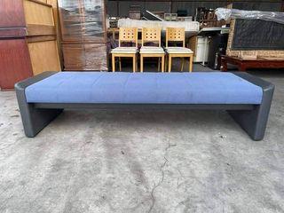 Long Sofa Bench 
L71 W24 H16 inches
Fabric seat
Leather both sides
Bulky foam
In good condition