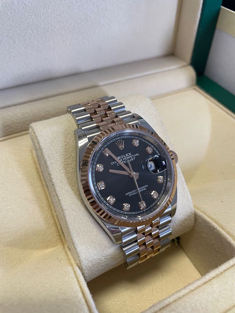 Rolex Datejust 36 Black Dial Diamond Set Rose Gold Stainless