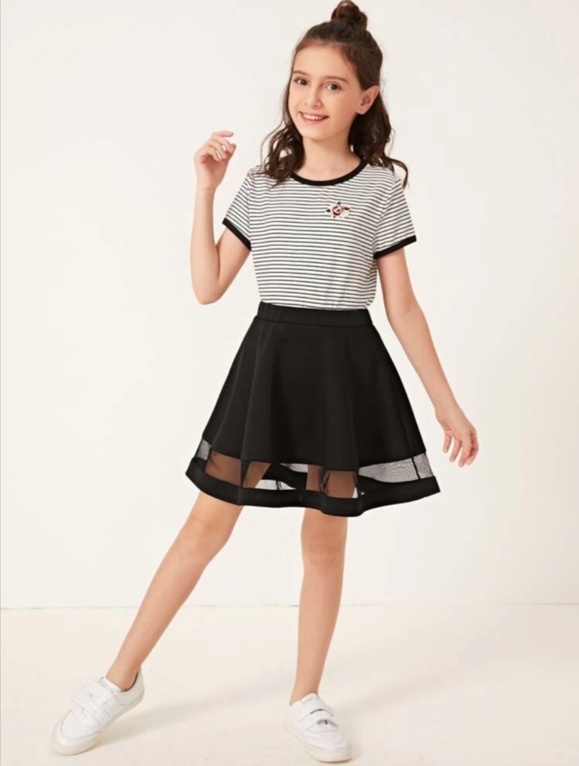 Shein Kids Girl Mesh Insert Flared Skirt Babies Kids Babies