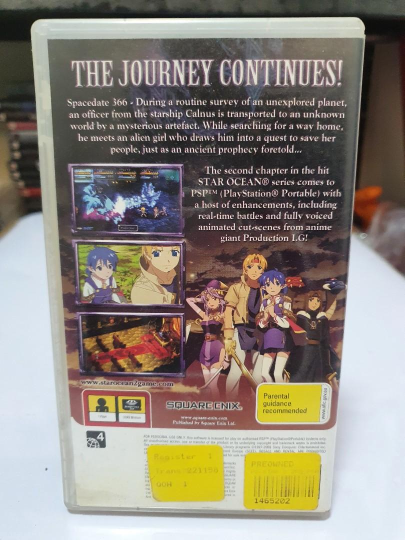 Star Ocean Second Evolution PSP (Sony Playstation Portable, region 4) (Category: PlayStation) located in Quezon City. Submitted by itemsforadoption (Listing ID 1157892421, Image 2). Description: Rfs: Its 2022! Happy New Year. Now is a time to be joyous and declutter. And I'm doing just that this season. Summary: Following the exploits of humankind's journey across the stars, the STAR OCEAN saga comes to life in the completely remastered STAR OCEA