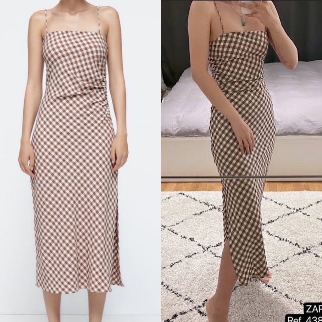 zara brown gingham dress Zara Brown Gingham Draped Dress, Women's Fashion, Dresses & Sets, Dresses on Carousell