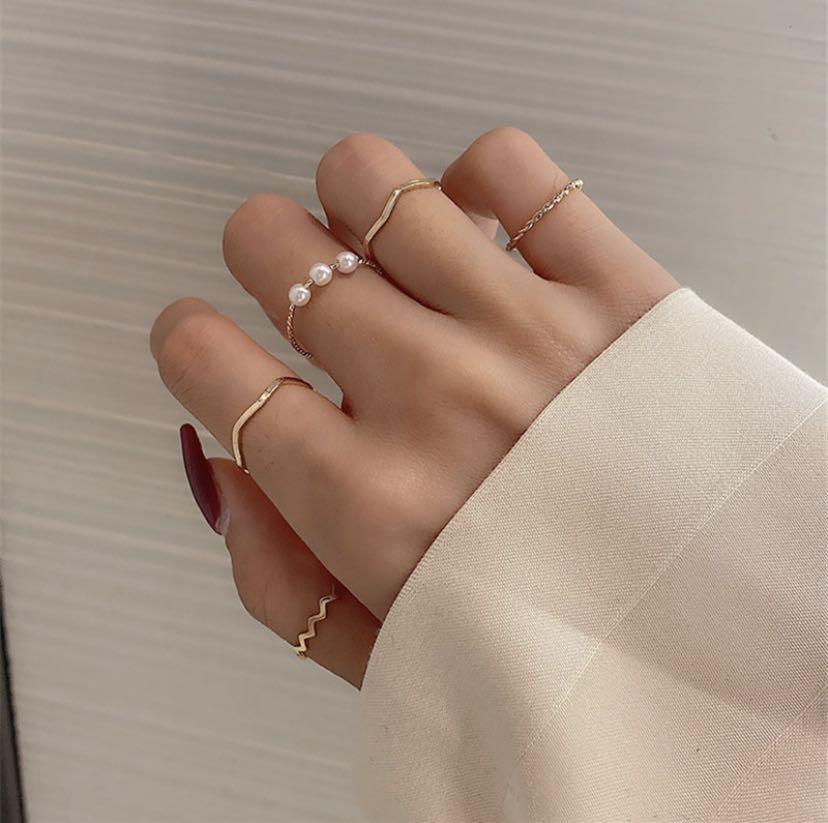 Ring Fashion Gold Silver, Minimalist Silver Rings Set