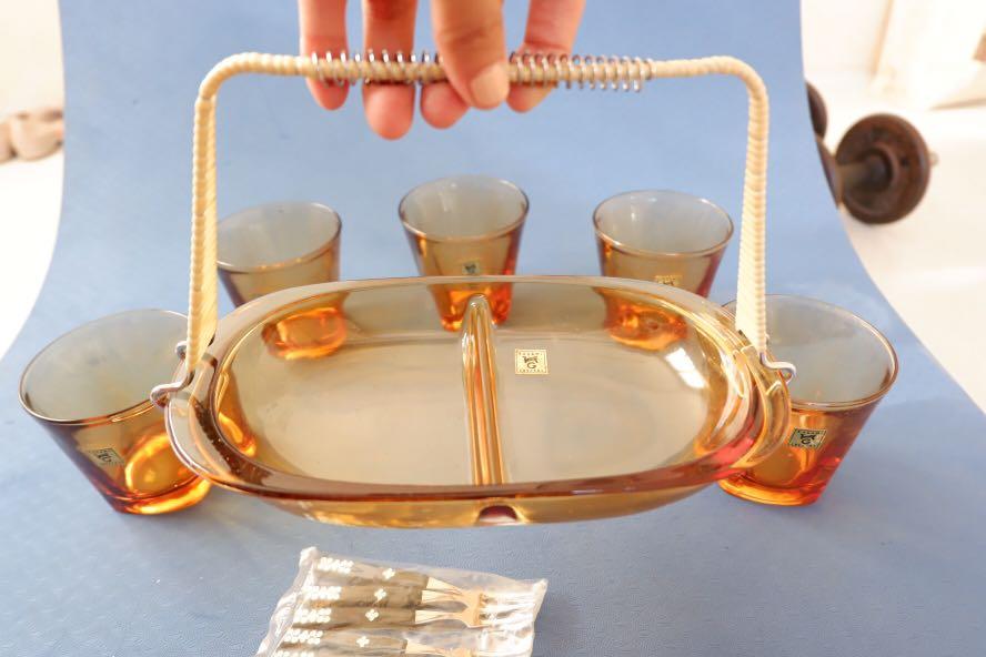 Vintage Amber snack dining set, Furniture & Home Living, Kitchenware