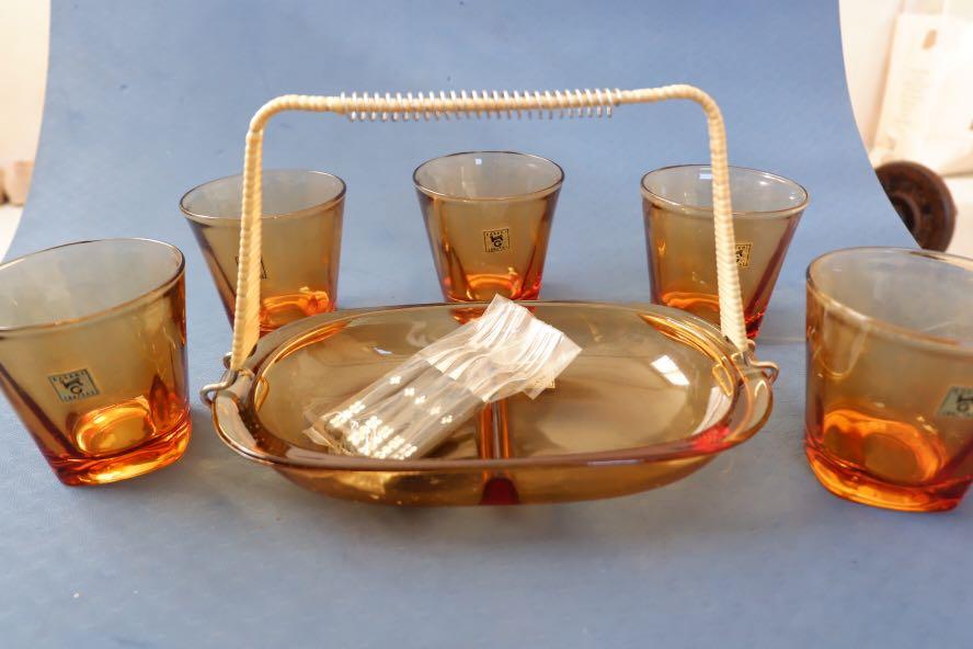 Vintage Amber snack dining set, Furniture & Home Living, Kitchenware