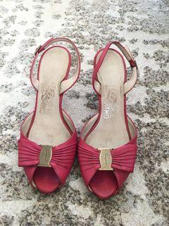 Authentic Salvatore Ferragamo Leather Bow Peep toe Slingback Heels