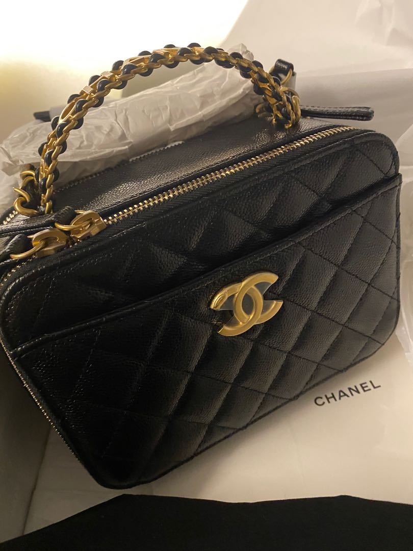 New CHANEL 22 Vanity Case Clutch Gold CHAIN Handle Pink Lambskin Pick me up  Bag  eBay
