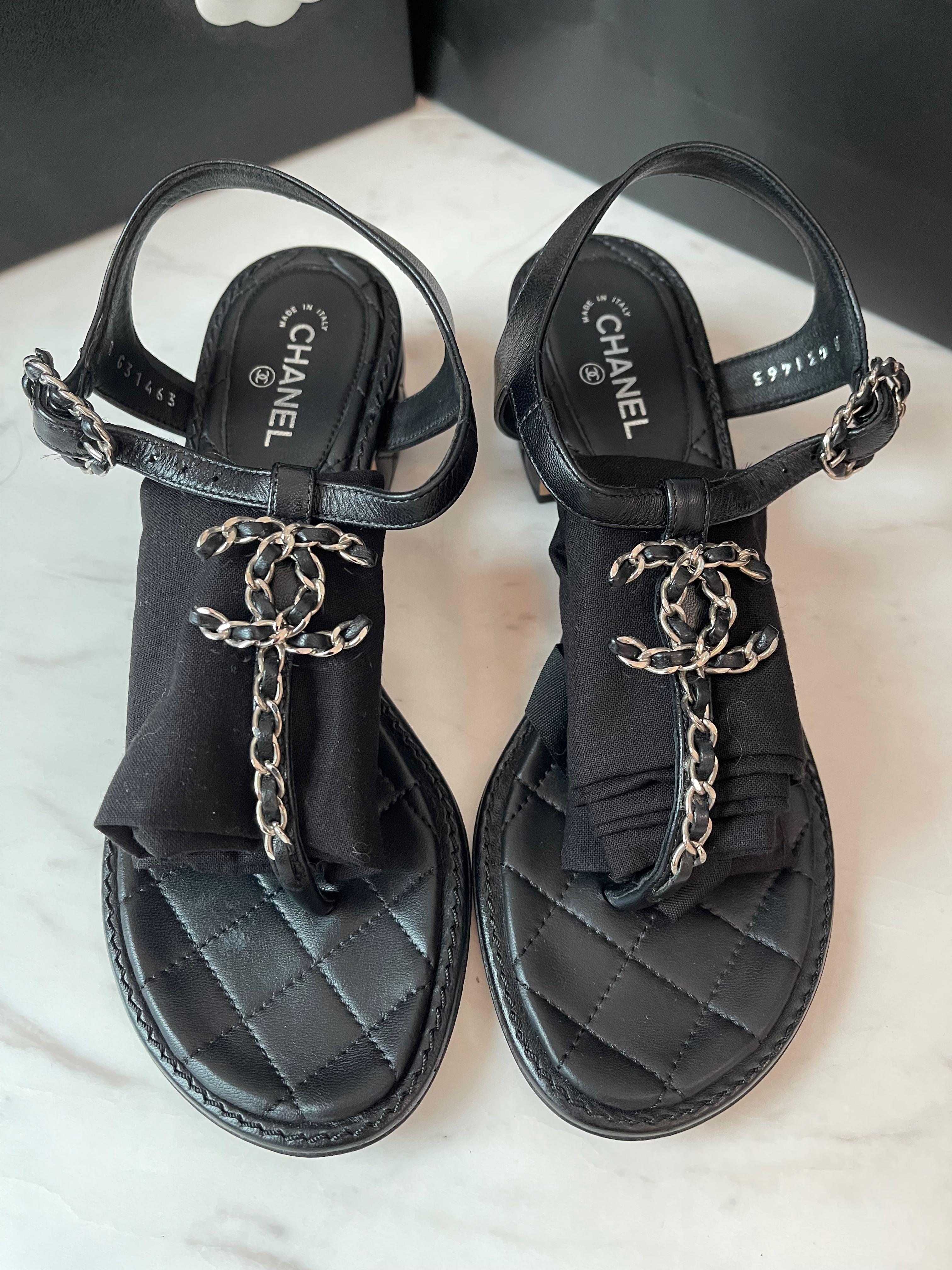 Chanel classic black sandals, Women's Fashion, Footwear, Sandals on  Carousell