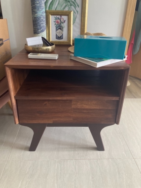 Dark wood side table with drawer, Furniture & Home Living, Furniture