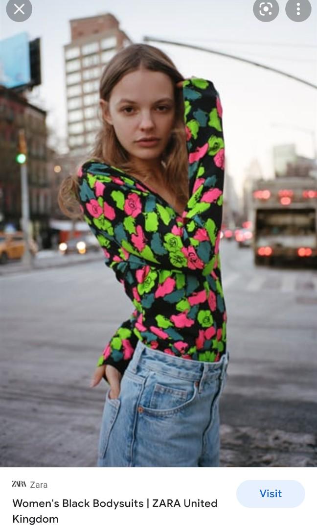 Zara, Tops, Zara Neon Floral Bodysuit