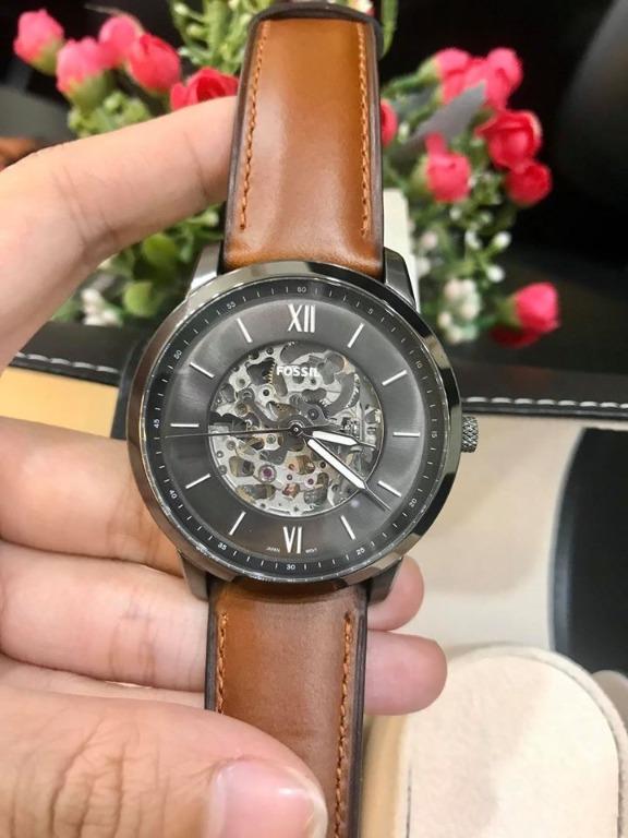 Fossil ME3161 Neutra Automatic Amber Leather Smoke Grey Dial Analog Semi Skeleton Men s Watch Men s Fashion Watches Accessories Watches on Carousell