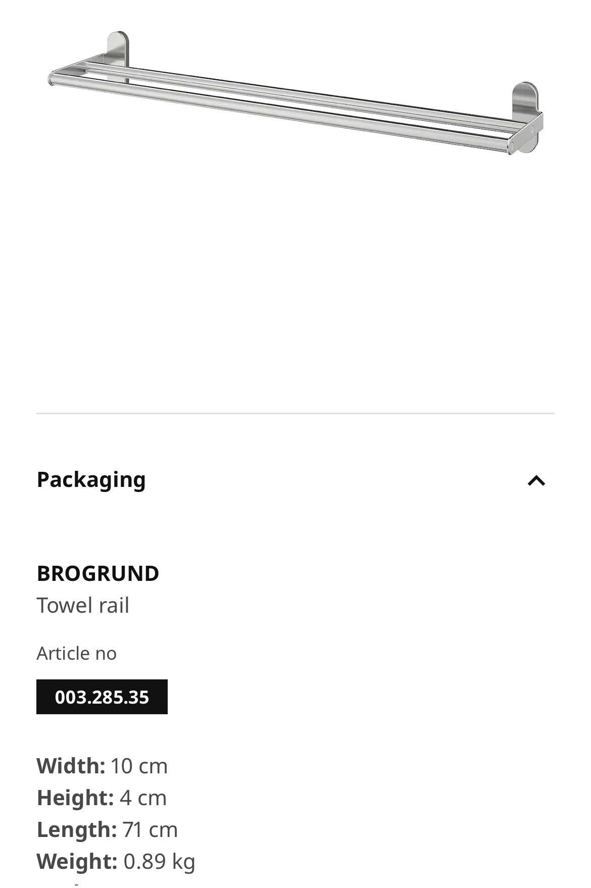 IKEA BROGRUND Towel Rail, Furniture & Home Living, Bathroom & Kitchen Fixtures on Carousell