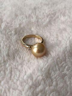 Jewelmer Champagne South Sea Pearl with 2 Diamonds Ring