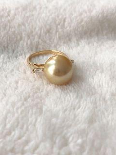 Jewelmer Champagne South Sea Pearl with 2 Baguette Diamonds Ring