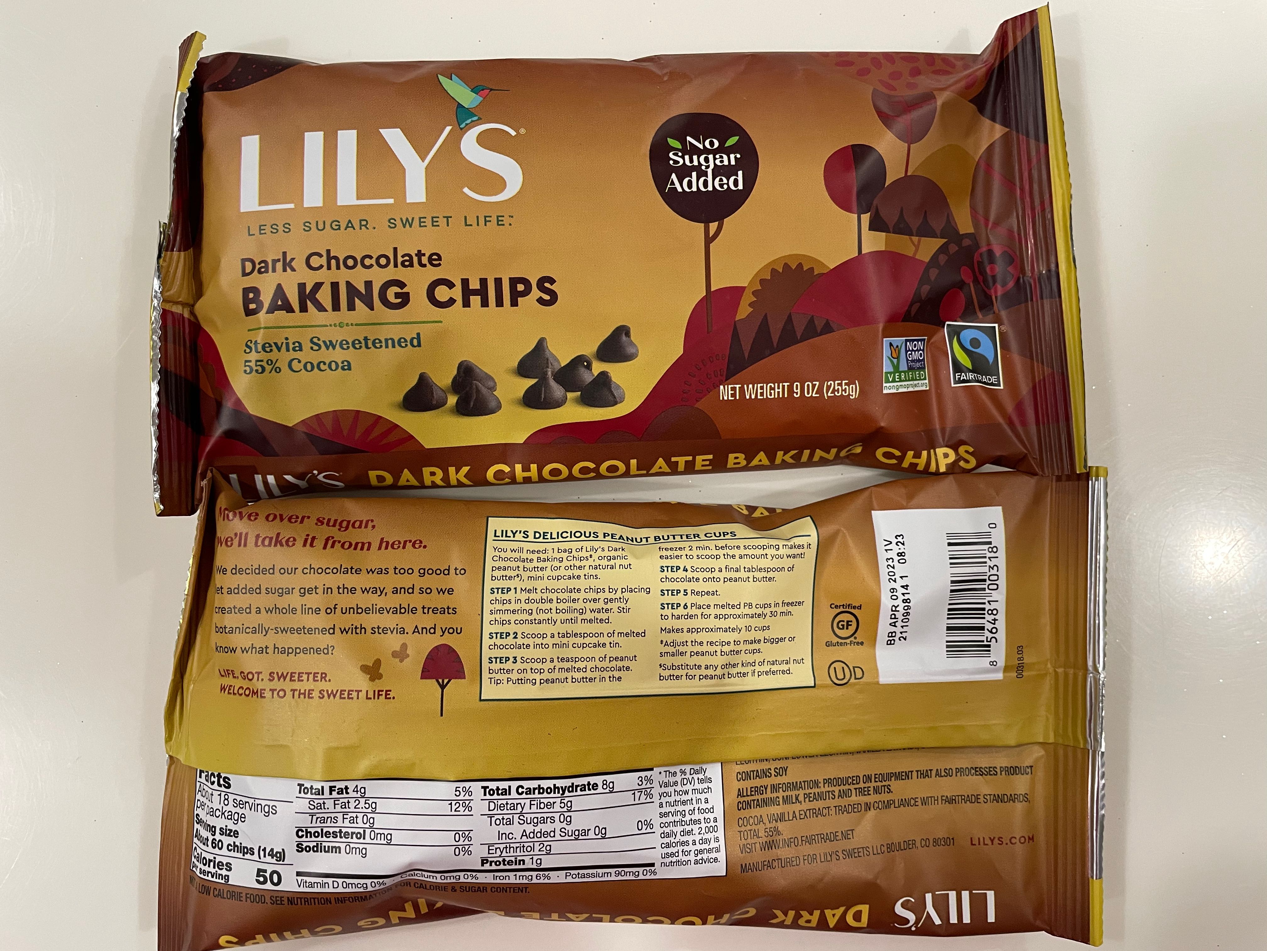 Lily's dark chocolate baking chips (suitable for keto diet ...