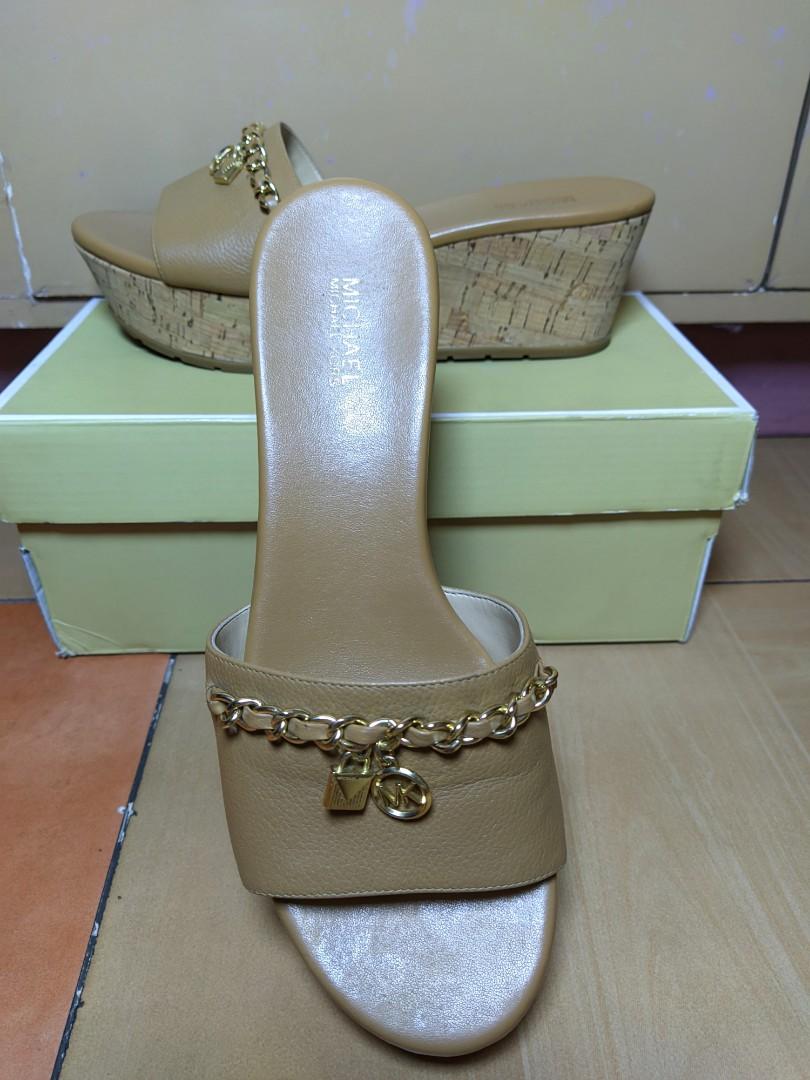 MICHAEL KORS ELSA LEATHER AND CORK PLATFORM SANDALS, Women's Fashion,  Footwear, Wedges on Carousell