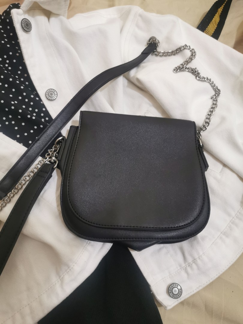 Miniso black faux leather crossbody bag, Women's Fashion, Bags