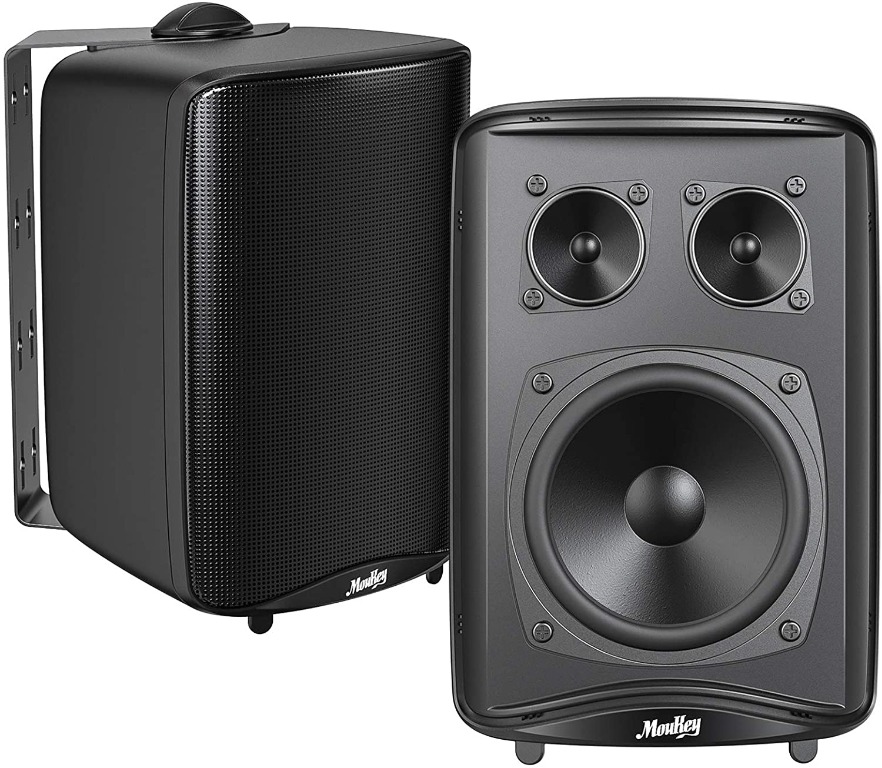 Moukey Passive 3Way Indoor Outdoor Speakers Pair, Waterproof Stereo