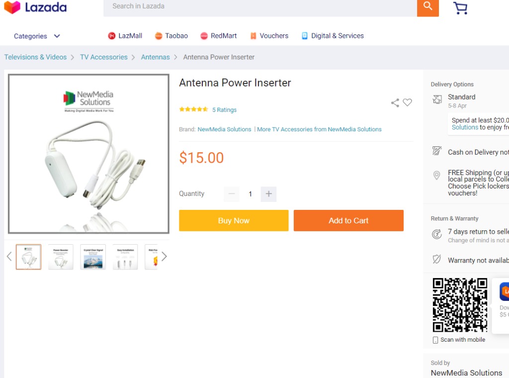 Antenna Signal Amplifier, Power Booster for Digital TV IMDA Approved