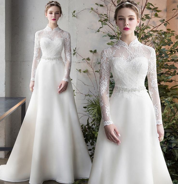 White long sleeve dress wedding on sale