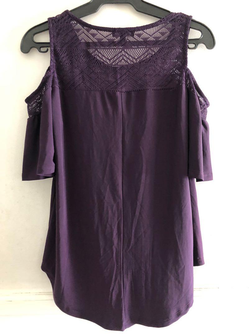 Purple Cold Shoulder Top (Category: Blouses) located in Taguig. Submitted by declutteringthings0908 (Listing ID 1152896591, Image 2). Description: Brand new with tag RFS: decluttering MOP: BPI, BDO, or GCash.