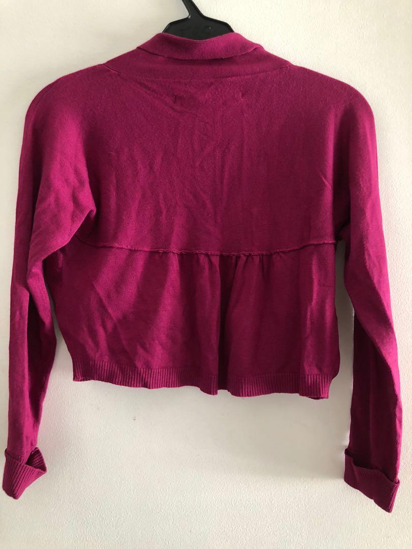Purple Violet Cropped Cardigan (Category: Coats, Jackets and Outerwear) located in Taguig. Submitted by declutteringthings0908 (Listing ID 1152897422, Image 2). Description: Cropped style RFS: decluttering MOP: BPI, BDO, or GCash.