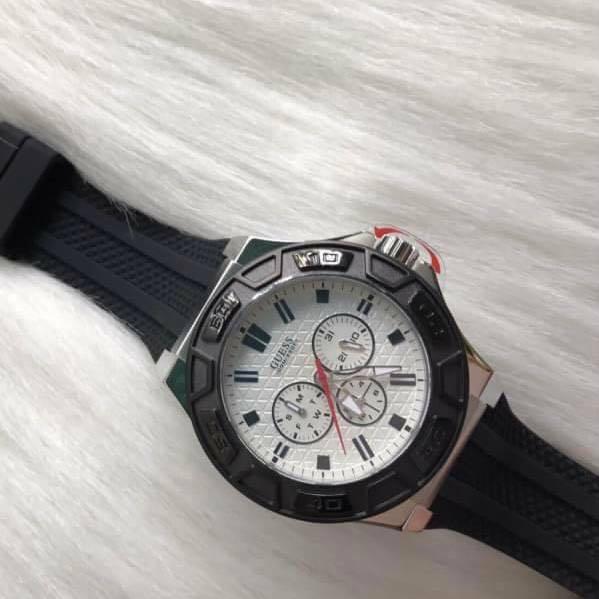 READY STOCK ORIGINAL GUESS FORCE WHITE DIAL BLACK RUBBER MENS