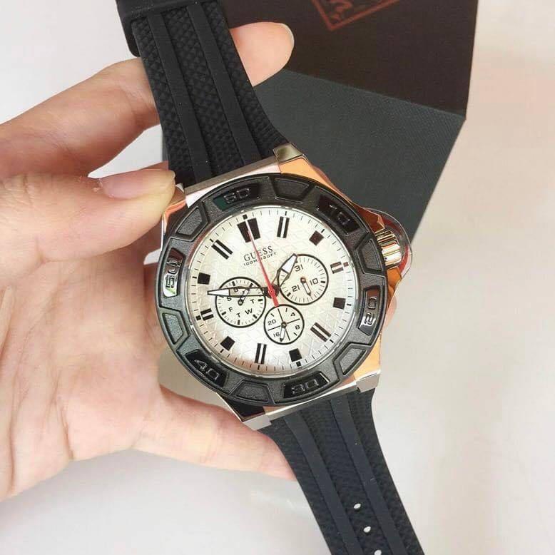 READY STOCK ORIGINAL GUESS FORCE WHITE DIAL BLACK RUBBER MENS