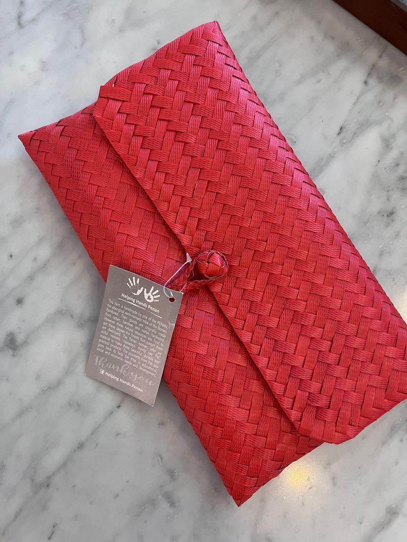 Red straw clutch sale