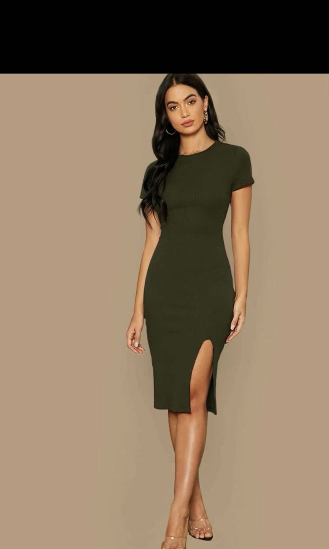 Shein Split Hem Rib-knit Pencil Dress 