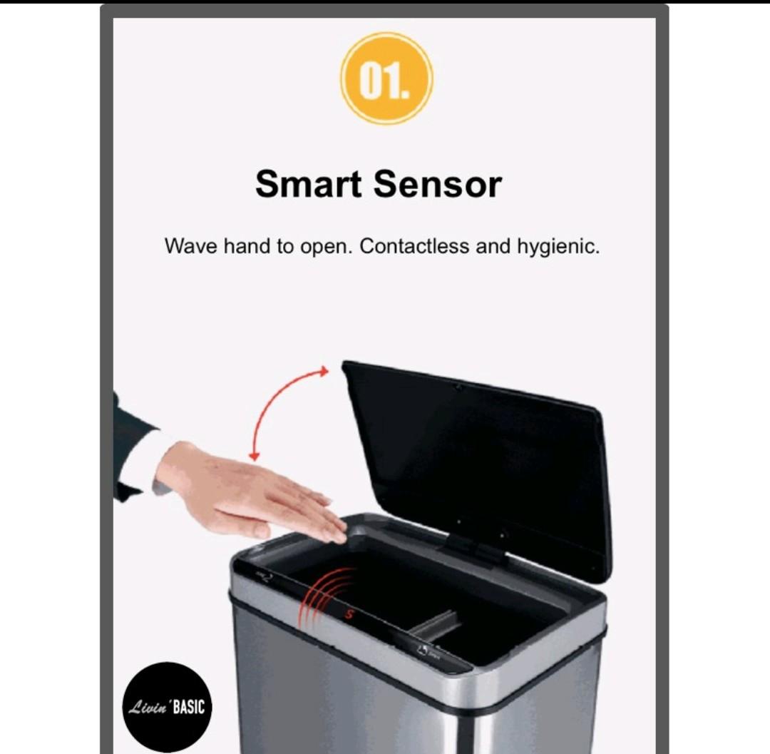 Smart Motion Sensor Bin 30L with 3 GARBAGE BAG, Furniture & Home Living