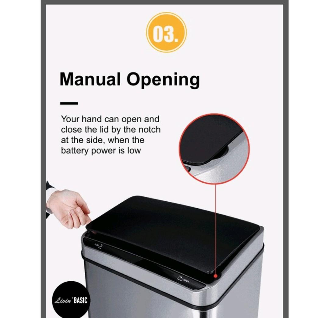 Smart Motion Sensor Bin 30L with 3 GARBAGE BAG, Furniture & Home Living ...