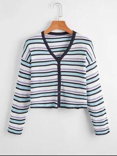 Striped Button Front Crop Cardigan