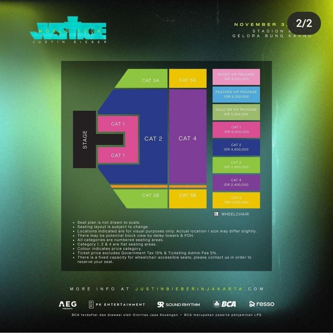PEACHES VIP CAT 2 Tiket Justin Bieber Justice Tour Indonesia 3 November