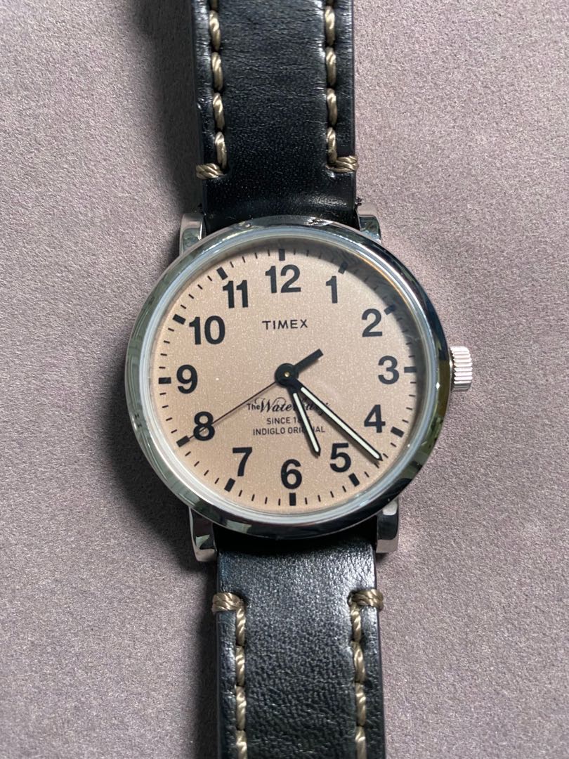 Timex Men s TW2P58700 Waterbury Cream Dial Black Leather Strap