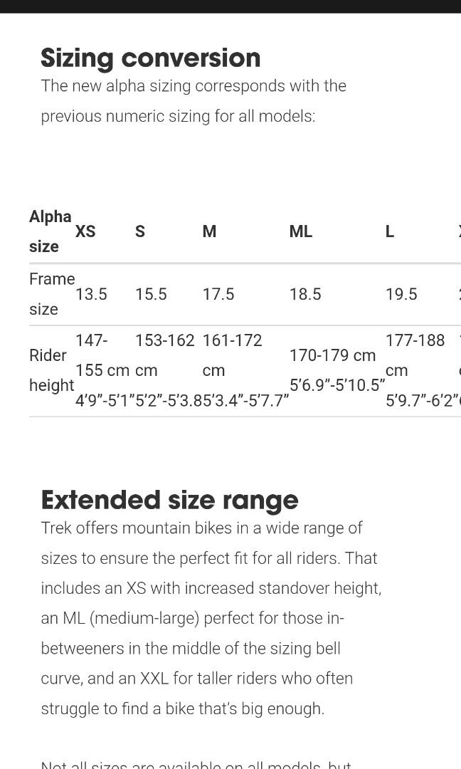Trek 4300 size chart sale