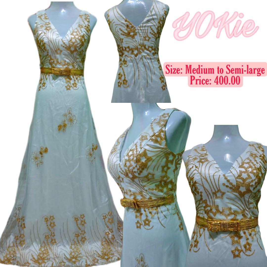 White and gold semi formal dress clearance