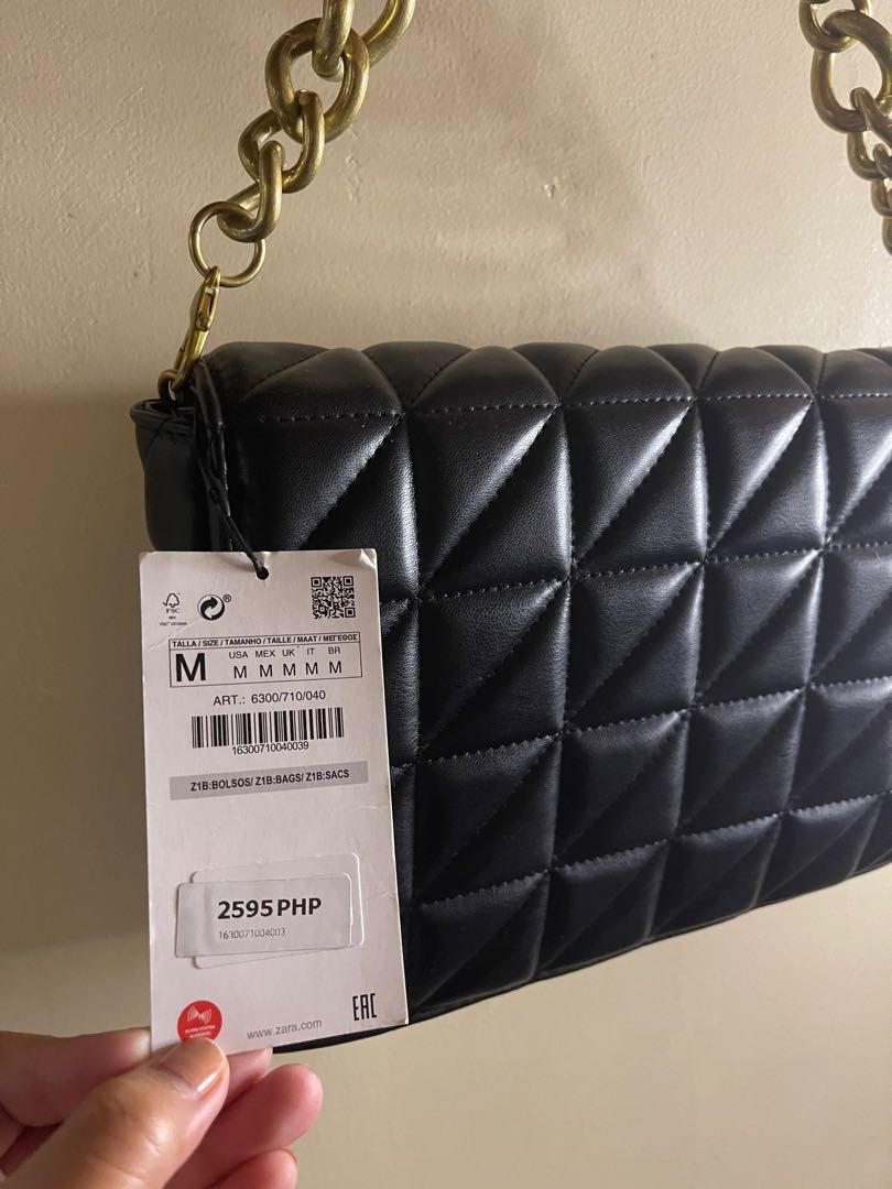 ZARA NEW WOMAN QUILTED SHOULDER BAG WITH CHAIN Black 6044/810