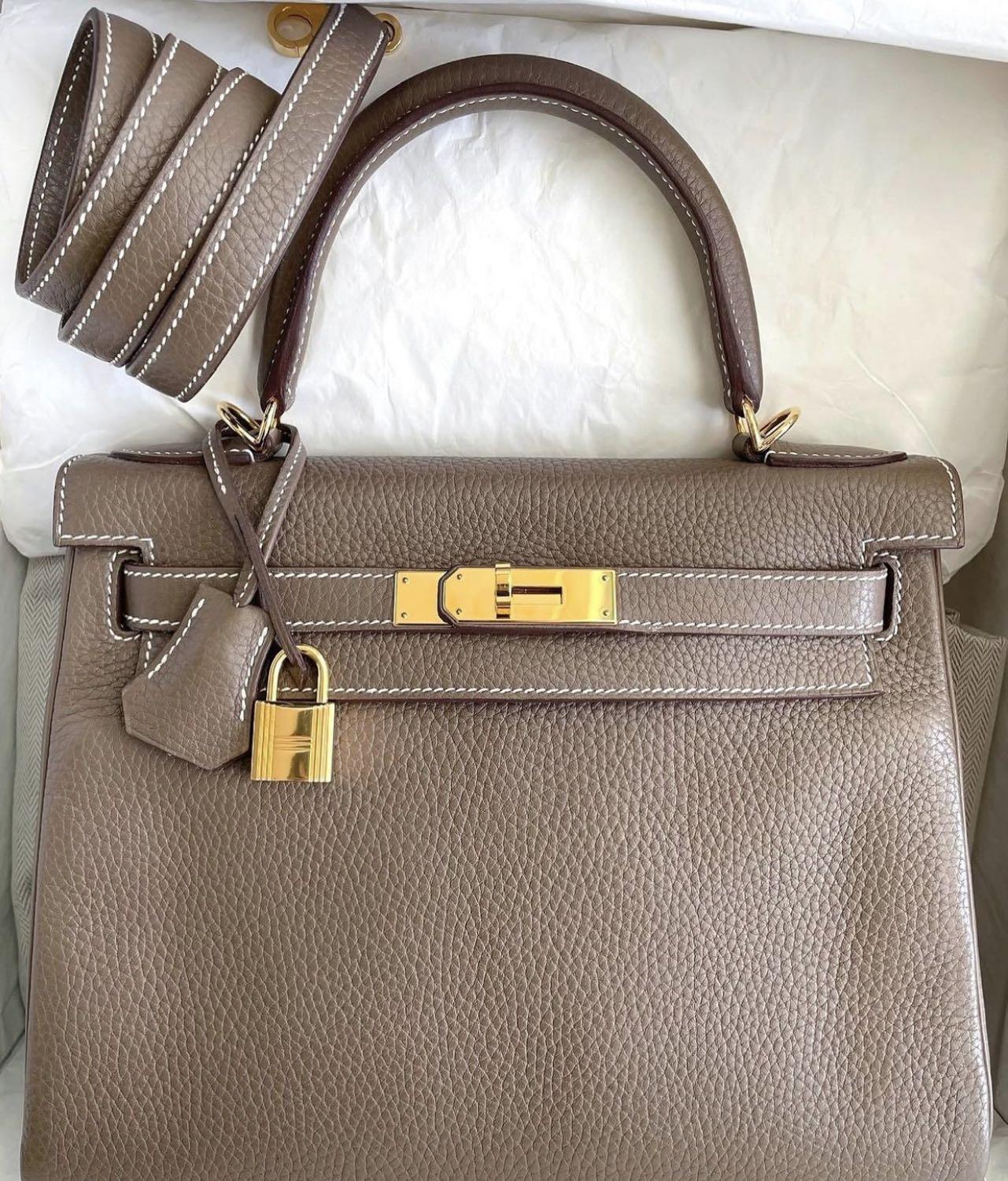 AUTHENTIC HERMES KELLY 28 ETOUPE CLEMENCE IN GOLD HARDWARE, Luxury