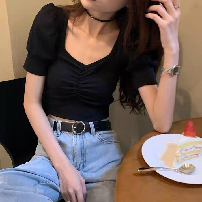 Black Crop Top, Women's Fashion, Tops, Blouses on Carousell