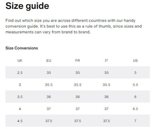 Pretty ballerinas size chart discount