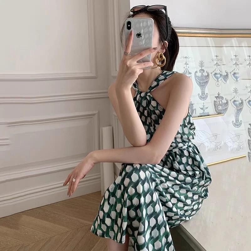 BNIP korean style chic elegant green polka dot dress Women s