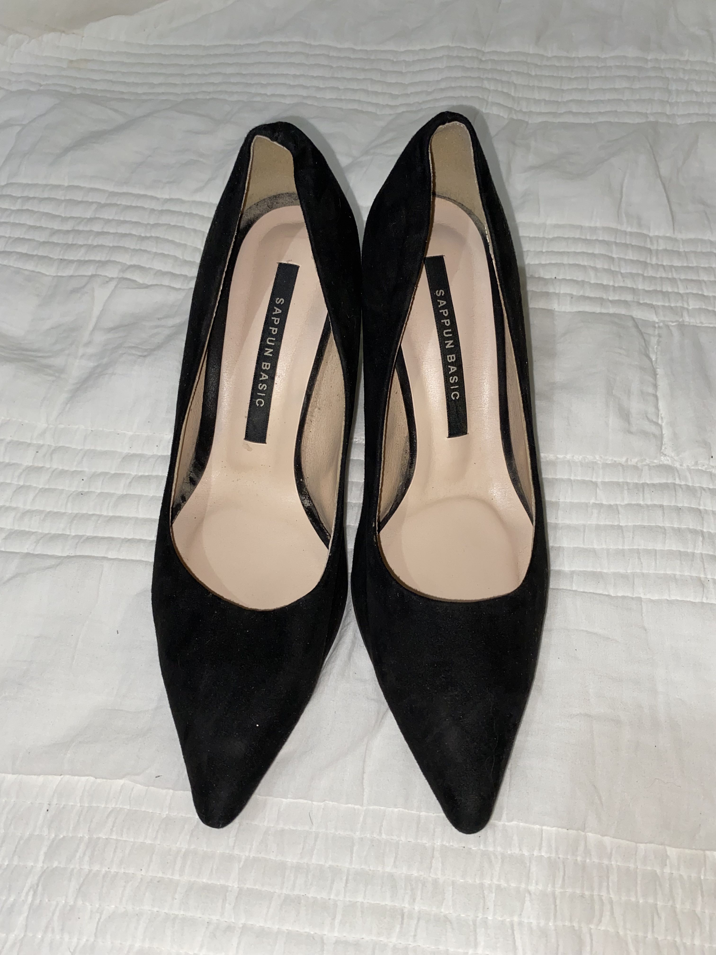 Branded Sappun Basic Suede Black Shoes heels, Women's Fashion, Footwear ...