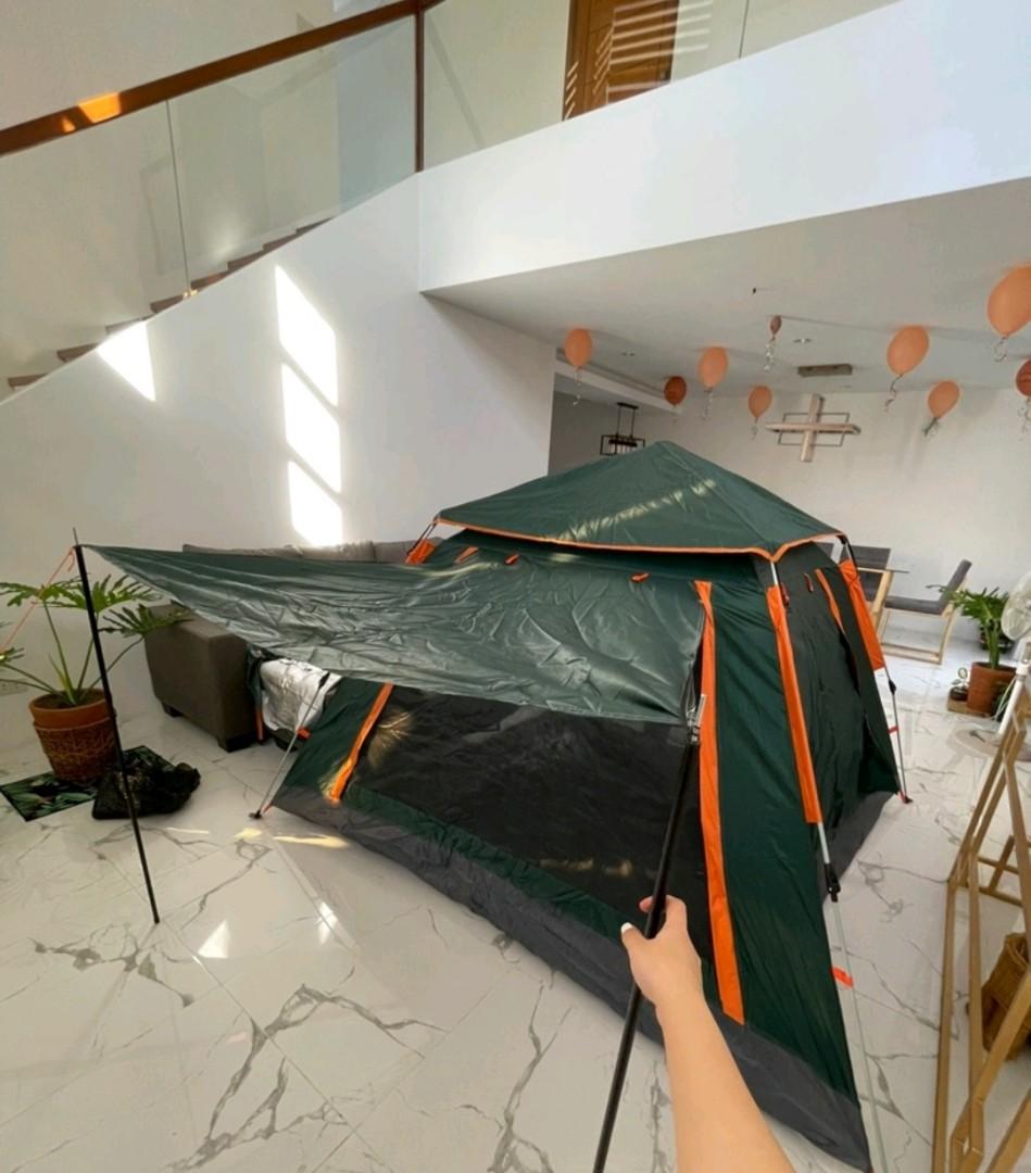 Automatic Camping Tent (Big) (Category: Hiking & Camping) located in Santa Rosa. Submitted by love.princess (Listing ID 1158112333, Image 2). Description: Automatic Camping Tent Very easy to open and turn down. Inopen lang to check. Can pass as brandnew. This is huge (as you can see in the photos). Can fit up to 6-7pax. Inclusions: - 1 Camping tent - 1 Storage Bag - 1 Top protective cover - 2 Gate yard pole - 4 Windproof ropes - 8 Metal tent pegs