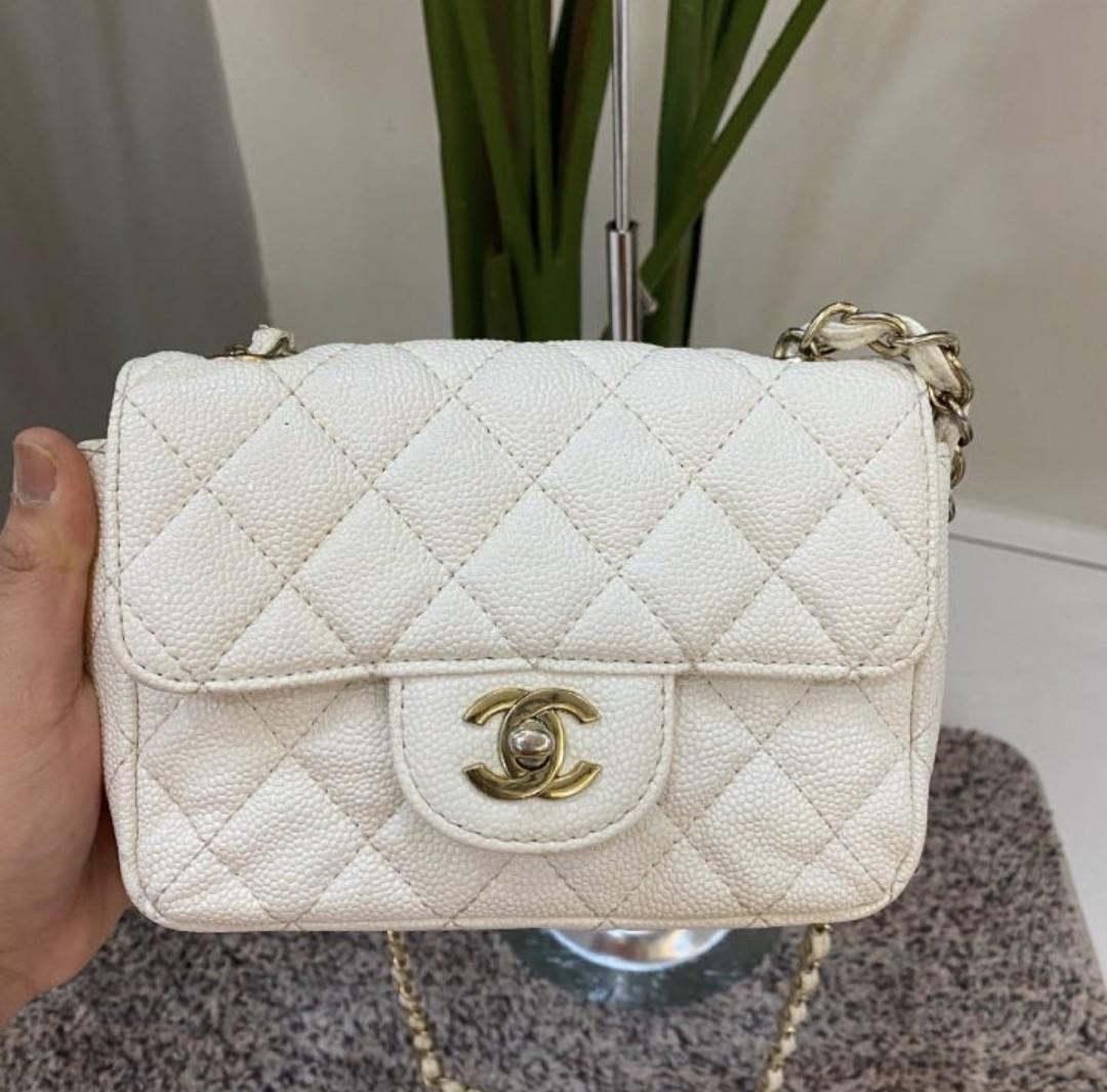 REDUCED Chanel mini caviar white with serial number, Luxury, Bags