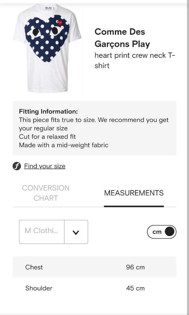 Comme Des Garcons White Tee polka hearts men size M Men s Fashion Tops Sets Tshirts Polo Shirts on Carousell