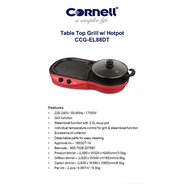 Cornell Table top grill with hotpot (2in1 Steamboat BBQ Pan Grill