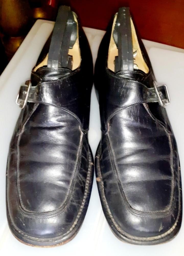 David Joan Slip On Mens Black Leather Shoes with Buckles Casual Formal Dress Shoes Size 8.5 Made in Italy
